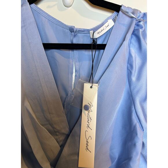 Mustard Seed Boutique Blue Jumpsuit Size Small Satin Feel Wide Leg Pastel - Picture 4 of 8